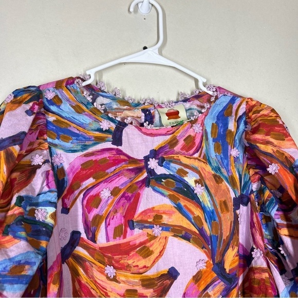 Farm Rio Colored Bananas Puff Sleeve Blouse Size Large - Picture 6 of 15